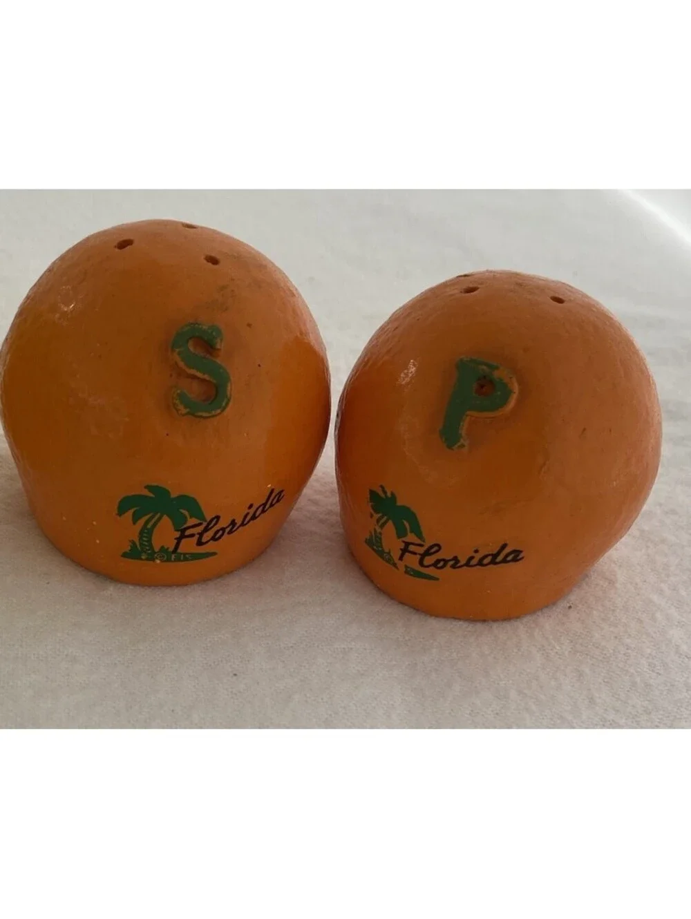 2 Sets Of Vintage Florida Orange & Lemon Ceramic Salt And Pepper Shakers Sets